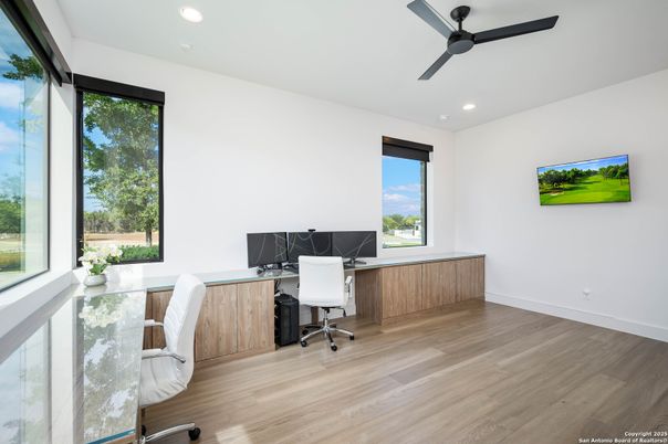 Home Office, Interior, Recessed Lighting, Wood Texture Flooring