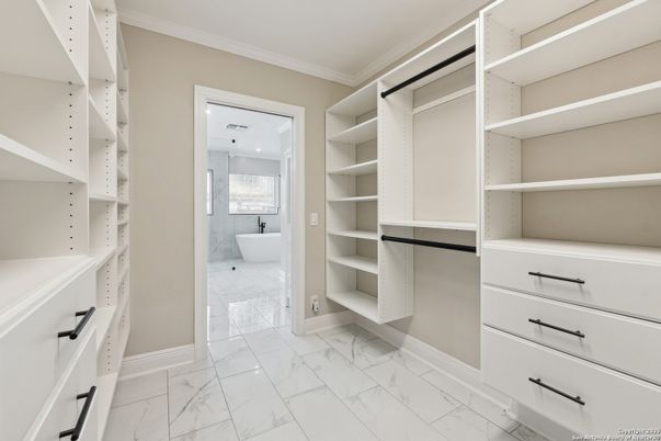 Bathroom, Free Standing Baths, Interior, Marble, Recessed Lighting, Walk-in Closets