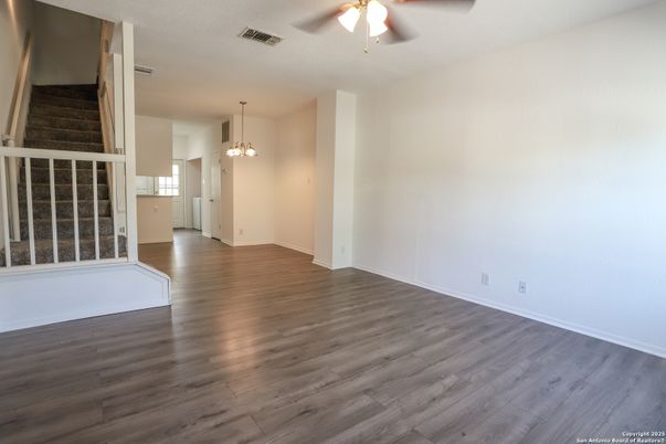 Empty room, Interior, Pendant Lights, Wood Texture Flooring
