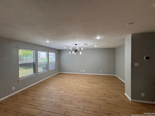 Empty room, Interior, Pendant Lights, Recessed Lighting, Wood Texture Flooring