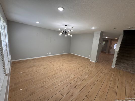 Empty room, Interior, Pendant Lights, Recessed Lighting, Wood Texture Flooring
