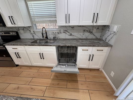 Interior, Kitchen, Marble Walls, Wood Texture Flooring