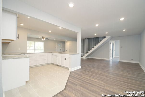 Interior, Kitchen, Recessed Lighting, Wood Texture Flooring