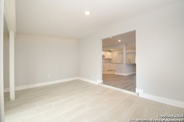 Empty room, Interior, Kitchen, Recessed Lighting, Wood Texture Flooring