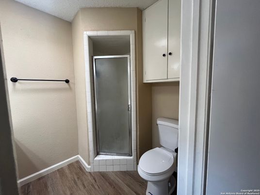 Bathroom, Glass Shower, Interior, Wood Texture Flooring