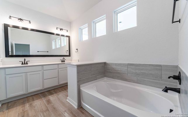 Bathroom, Dual Sink Vanities, Interior, Wood Texture Flooring