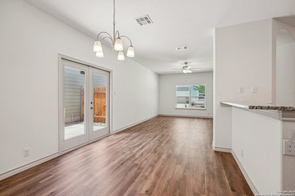 Empty room, Interior, Pendant Lights, Wood Texture Flooring