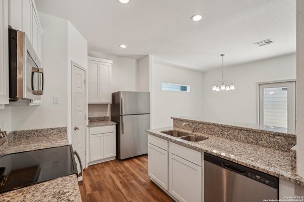Interior, Kitchen, Pendant Lights, Recessed Lighting, Wood Texture Flooring