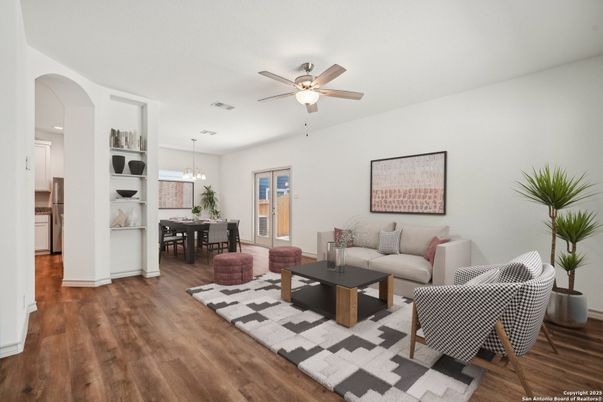Dining room, Interior, Living room, Pendant Lights, Wood Texture Flooring