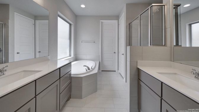 Bathroom, Dual Sink Vanities, Glass Shower, Interior, Recessed Lighting