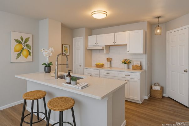 Interior, Kitchen, Pendant Lights, Wood Texture Flooring
