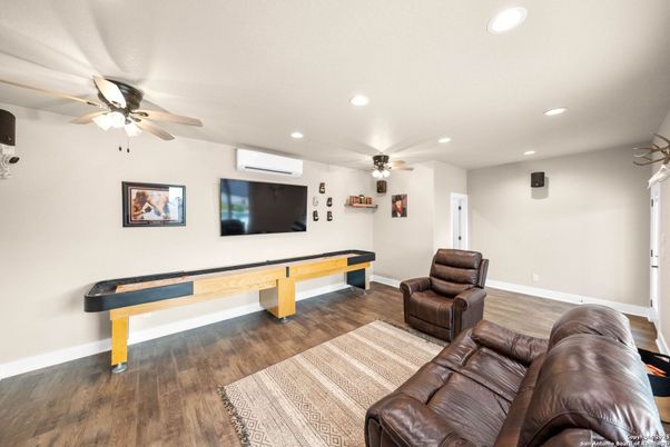 Billiard Table, Game Room, Interior, Recessed Lighting, Wood Texture Flooring