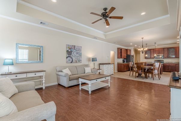 Dining room, Interior, Kitchen, Living room, Pendant Lights, Recessed Lighting, Wood Texture Flooring