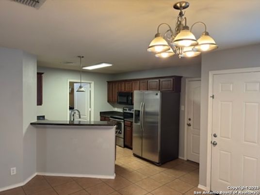 Chandelier, Interior, Kitchen, Pendant Lights, Recessed Lighting, Stainless Steel Appliances