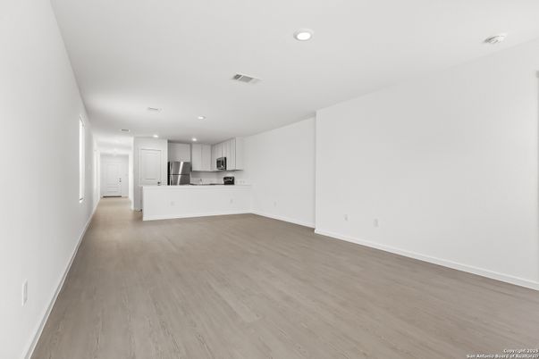 Empty room, Interior, Kitchen, Recessed Lighting, Wood Texture Flooring