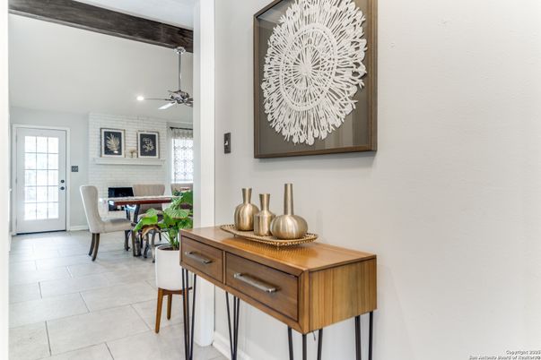 Dining room, Fireplace, Interior, Recessed Lighting