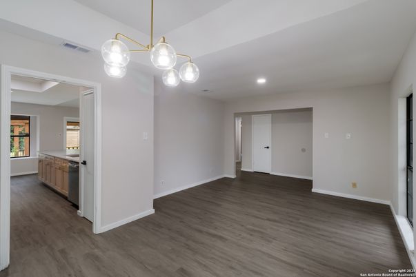 Empty room, Interior, Pendant Lights, Recessed Lighting, Wood Texture Flooring