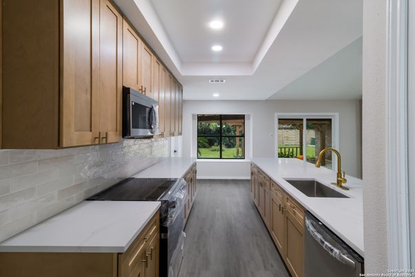 Interior, Kitchen, Recessed Lighting, Wood Texture Flooring