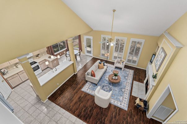 Dining room, Interior, Living room, Pendant Lights, Wood Texture Flooring