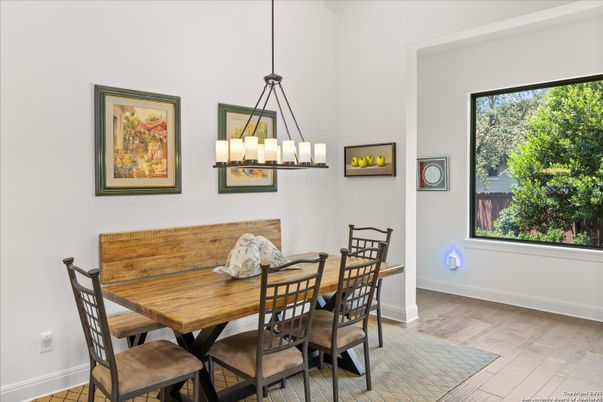Chandelier, Dining room, Interior, Pendant Lights, Wood Texture Flooring