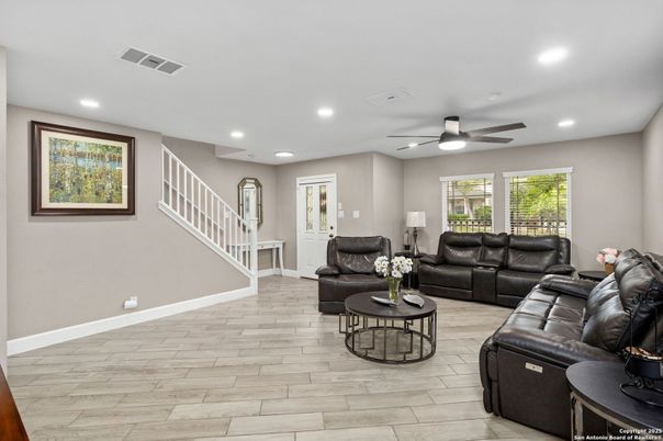 Interior, Living room, Recessed Lighting, Wood Texture Flooring