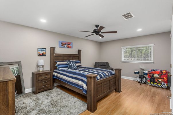 Bedroom, Interior, Recessed Lighting, Wood Texture Flooring