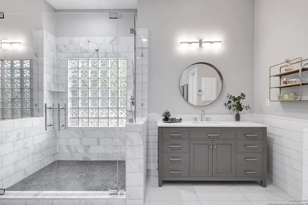 Bathroom, Glass Shower, Interior, Marble Walls