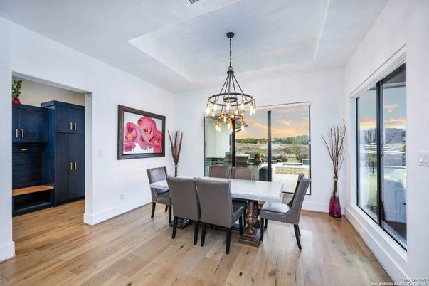 Chandelier, Dining room, Interior, Pendant Lights, Wood Texture Flooring