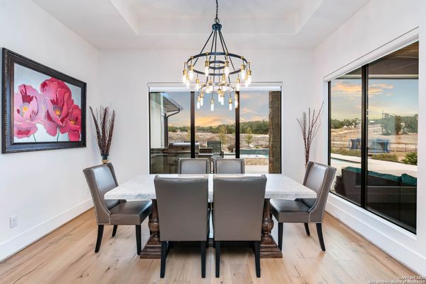 Dining room, Interior, Pendant Lights, Wood Texture Flooring