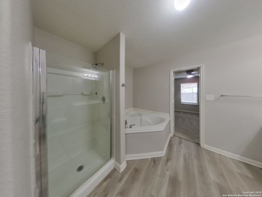 Bathroom, Glass Shower, Interior, Wood Texture Flooring