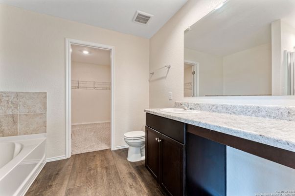 Bathroom, Interior, Recessed Lighting, Wood Texture Flooring