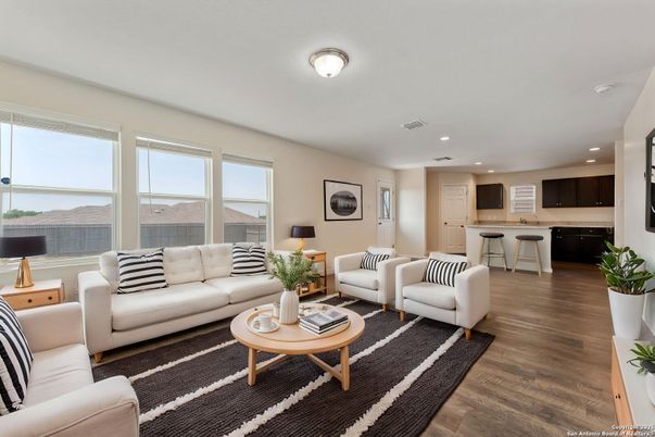 Interior, Kitchen, Living room, Recessed Lighting, Wood Texture Flooring