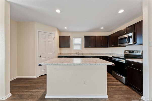 Interior, Kitchen, Recessed Lighting, Wood Texture Flooring