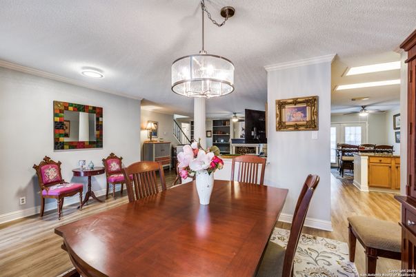 Dining room, Interior, Pendant Lights, Wood Texture Flooring