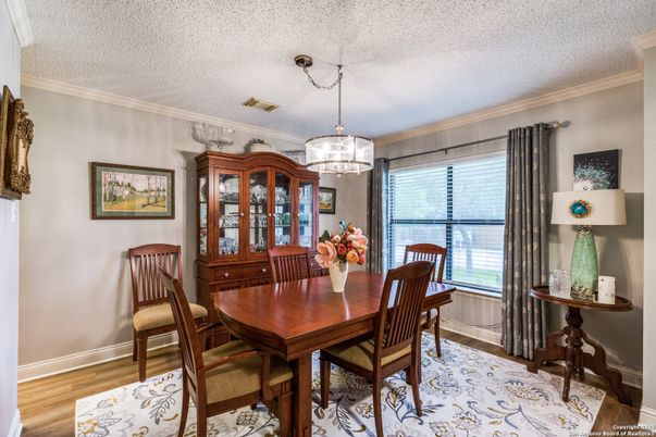 Dining room, Interior, Pendant Lights, Wood Texture Flooring