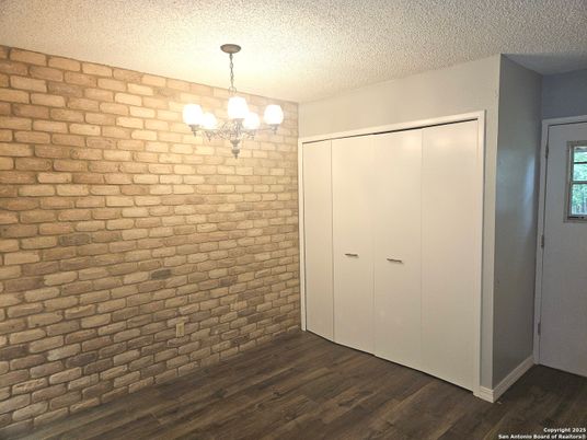 Chandelier, Empty room, Interior, Pendant Lights, Stone Walls, Wood Texture Flooring