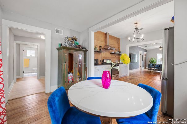 Dining room, Interior, Kitchen, Pendant Lights, Wood Texture Flooring