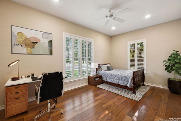 Bedroom, Home Office, Interior, Recessed Lighting, Wood Texture Flooring