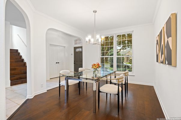 Chandelier, Dining room, Interior, Pendant Lights, Wood Texture Flooring