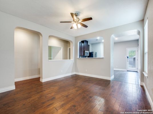Empty room, Interior, Kitchen, Recessed Lighting, Wood Texture Flooring