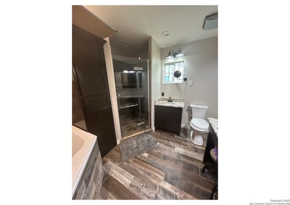 Bathroom, Glass Shower, Interior, Wood Texture Flooring