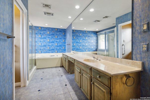 Bathroom, Dual Sink Vanities, Glass Shower, Interior, Recessed Lighting