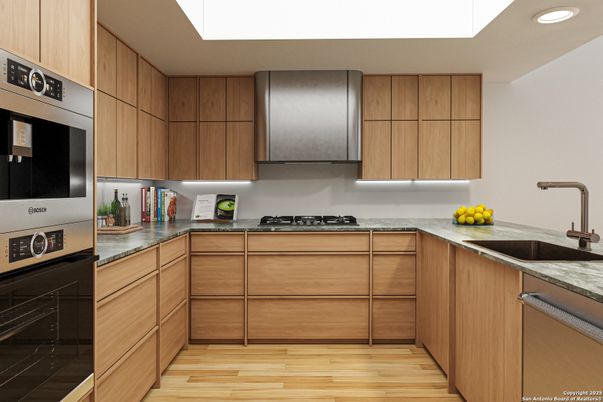 Interior, Kitchen, Recessed Lighting, Wood Texture Flooring