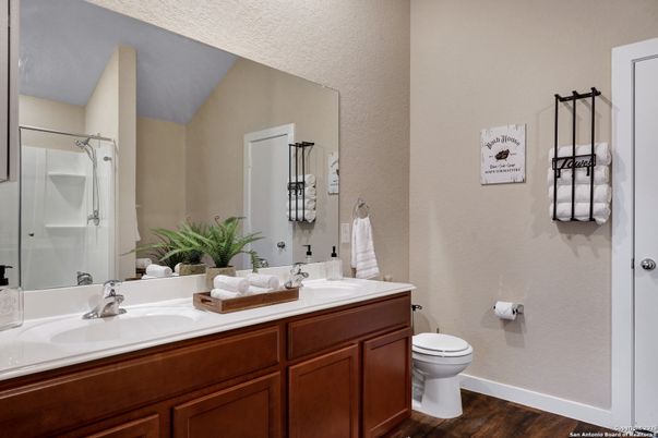 Bathroom, Dual Sink Vanities, Interior, Wood Texture Flooring