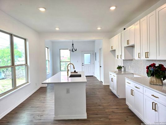 Interior, Kitchen, Pendant Lights, Recessed Lighting, Wood Texture Flooring