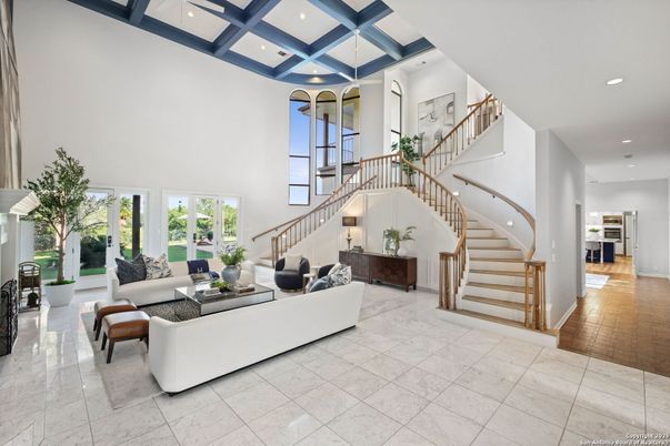 Interior, Living room, Marble, Recessed Lighting, Wood Texture Flooring