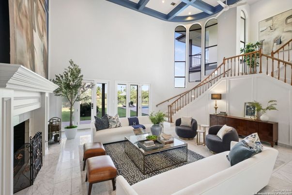 Fireplace, Interior, Living room, Marble, Recessed Lighting