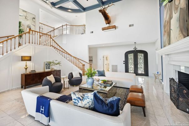 Fireplace, Interior, Living room, Marble, Recessed Lighting