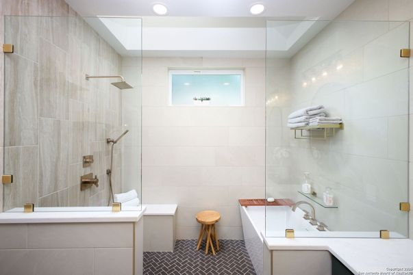 Bathroom, Glass Shower, Interior, Recessed Lighting