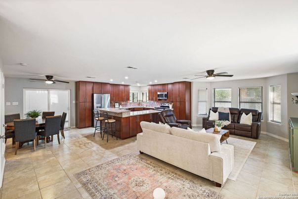 Dining room, Interior, Kitchen, Living room, Recessed Lighting, Stainless Steel Appliances